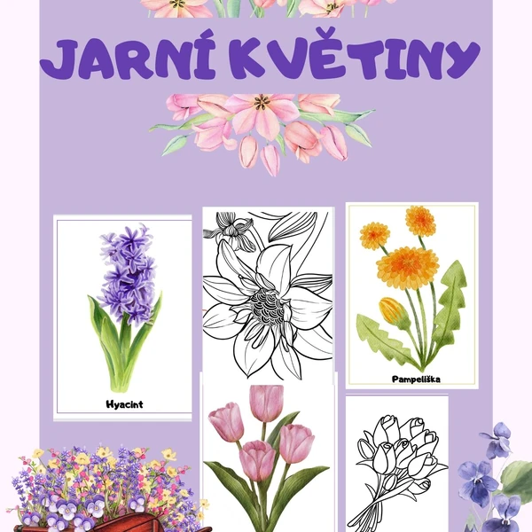 Jarní květiny - obrázky, omalovánky