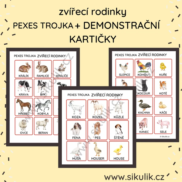 PEXES TROJKA+ DEMONSTRAČNÍ KARTIČKY ZVÍŘECÍ RODINKY