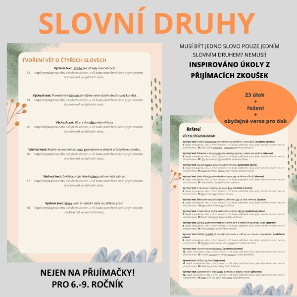 Slovní druhy - tvoření vět