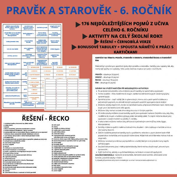 PRAVĚK + STAROVĚK - OPAKOVACÍ KARTIČKY