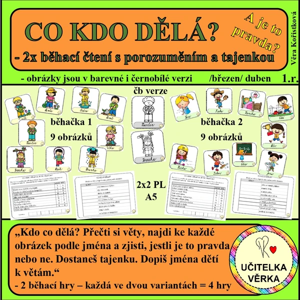  CO KDO DĚLÁ? – 2x běhací čtení s porozuměním a tajenkou – 1. tř.