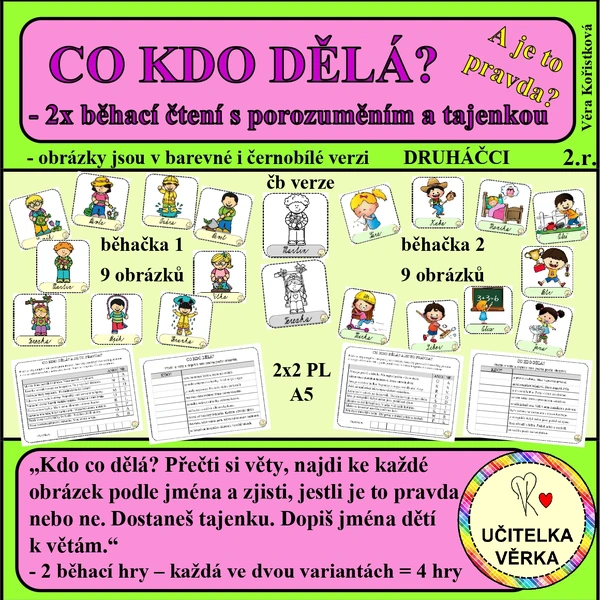 CO KDO DĚLÁ? – 2x běhací čtení s porozuměním a tajenkou – 2. tř.
