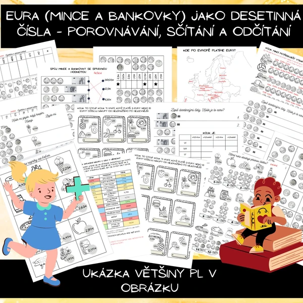 Eura jako desetinná čísla (úvod) - porovnávání, zaokrouhlování, sčítání a odčítání