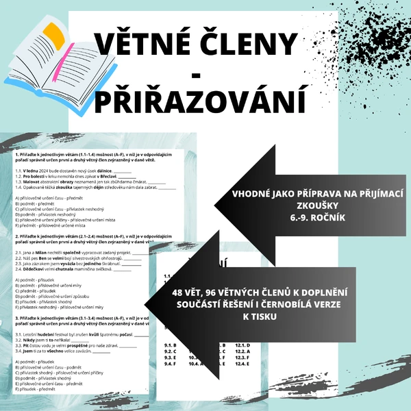 VĚTNÉ ČLENY - PŘIŘAZOVÁNÍ, PŘÍPRAVA NA PŘIJÍMACÍ ZKOUŠKY, 6.-9. ROČNÍK