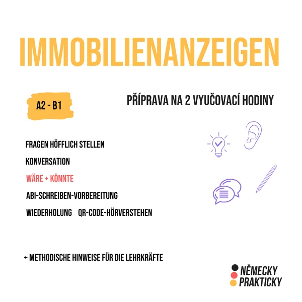 IMMOBILIENANZEIGEN - práce s inzeráty v němčině, příprava na 2 VH