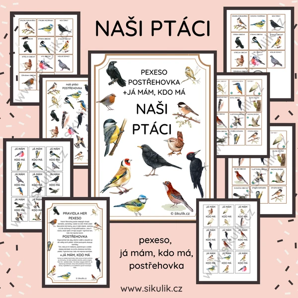 NAŠI PTÁCI pexeso,  já mám, kdo má, postřehovka