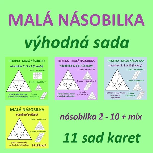 MALÁ NÁSOBILKA – násobilka 2-10 + mix (11 sad karet) - výhodná sada