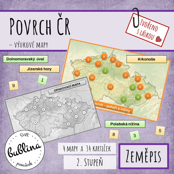 Povrch ČR - výuková mapa