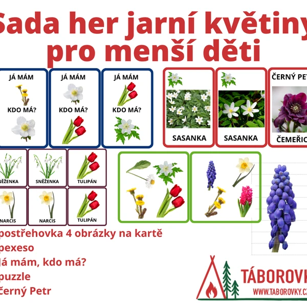 Sada karetních her jarní květiny pro menší děti