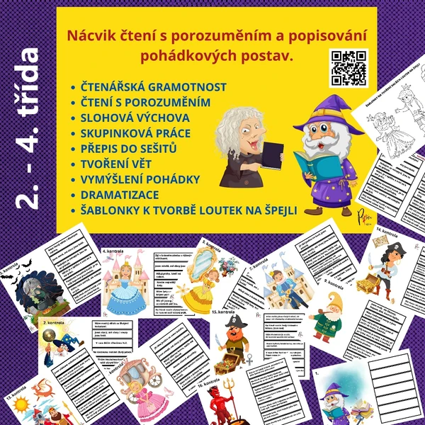 Nácvik čtení s porozuměním a popisování pohádkových postav - skupinové činnosti
