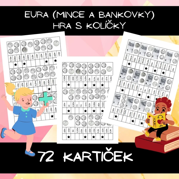 Eura (mince a bankovky) hra s kolíčky