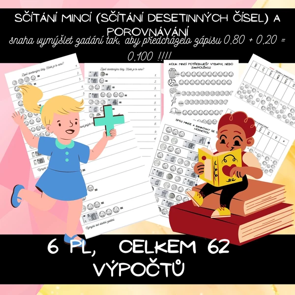 Sčítání mincí a bankovek (sčítání desetinných čísel) a porovnávání