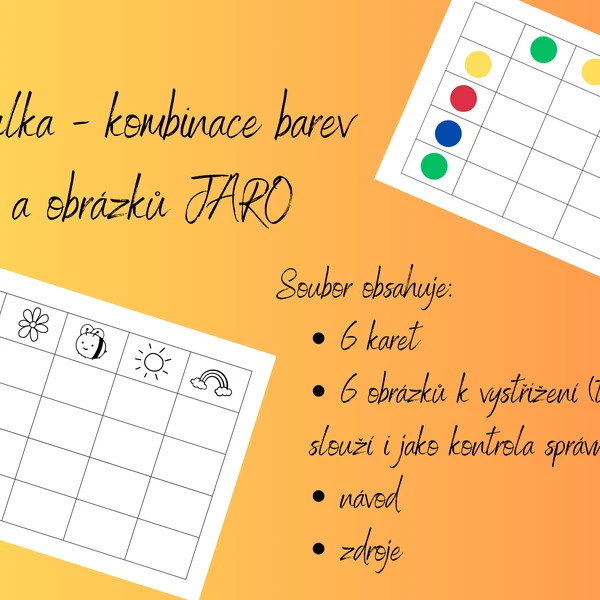 Tabulka - kombinace barev a obrázků JARO