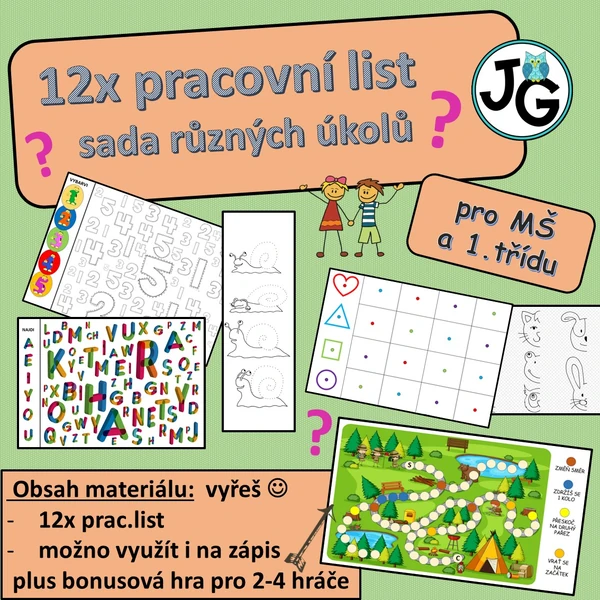 12x pracovní list pro MŠ a 1.třídu