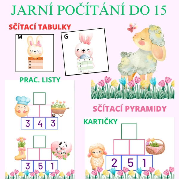 JARNÍ POČÍTÁNÍ DO 15 (sčítací tabulky, sčítací pyramidy)