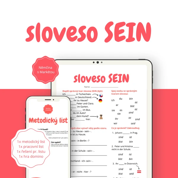 Sloveso SEIN: pracovní list, domino, tabulka s časováním