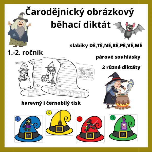 Čarodějnický obrázkový běhací diktát