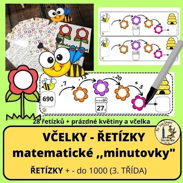VČELKY- ŘETÍZKY - matematické ,,minutovky" +-  do 1000