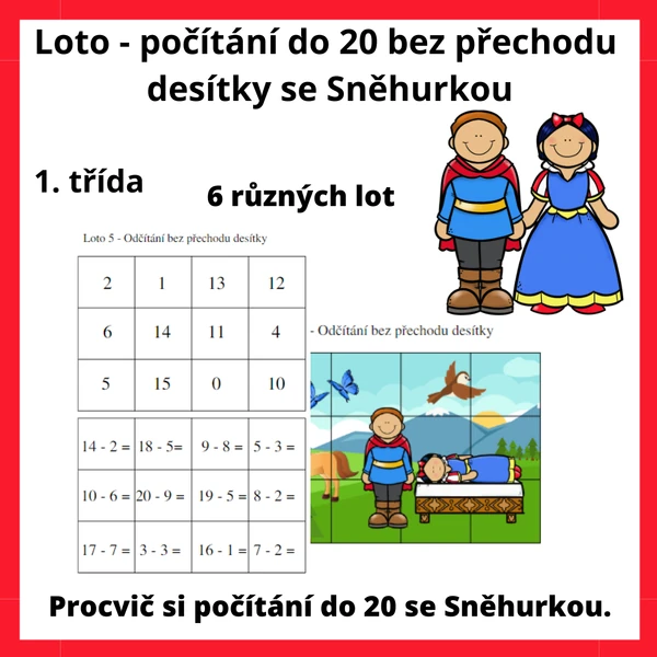 Loto - Počítání do 20 bez přechodu přes desítku se Sněhurkou