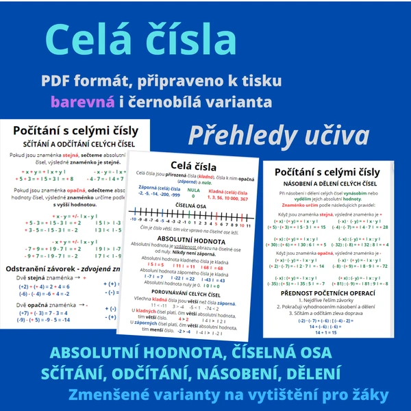 CELÁ ČÍSLA - přehled učiva, plakát