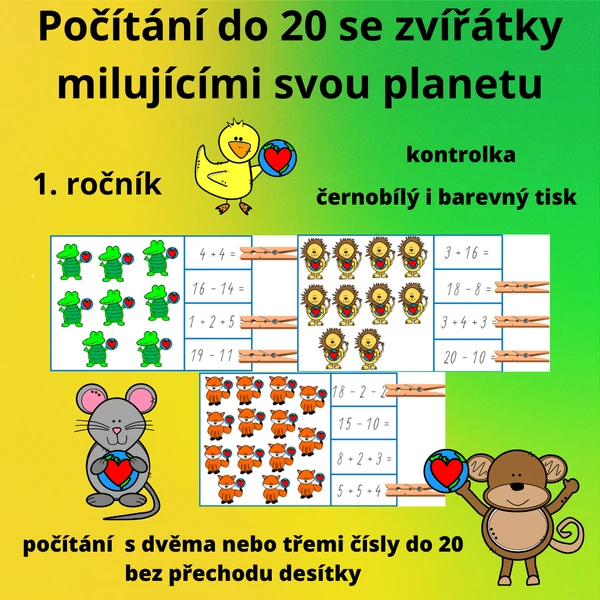 Počítání do 20 se zvířátky milujícími svou planetu