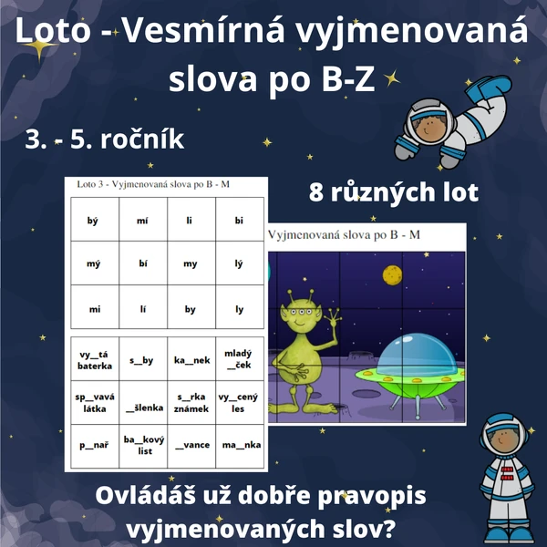 Loto - Vesmírná vyjmenovaná slova po B - Z