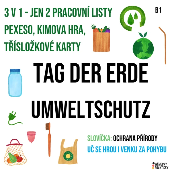 3 v 1: UMWELTSCHUTZ - pexeso, Kimova hra, třísložkové karty