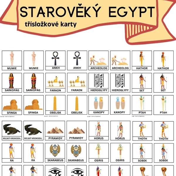 STAROVĚKÝ EGYPT - Třísložkové montessori karty