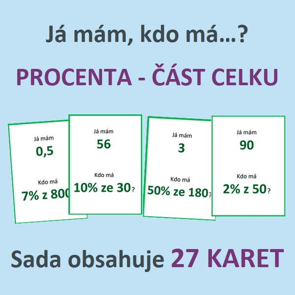 Já mám, kdo má…? – PROCENTA – ČÁST CELKU ZADANÁ PROCENTY