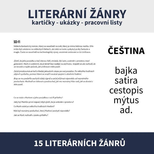 LITERÁRNÍ ŽÁNRY (prac. listy, kartičky)