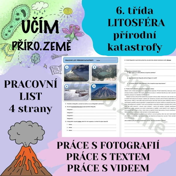 Litosféra - přírodní katastrofy (výbuch sopky) - pracovní list