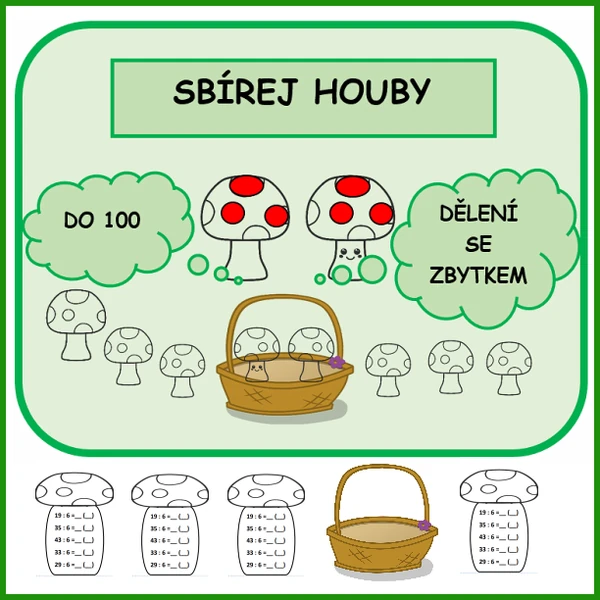 Sbírej houby - dělení se zbytkem do 100