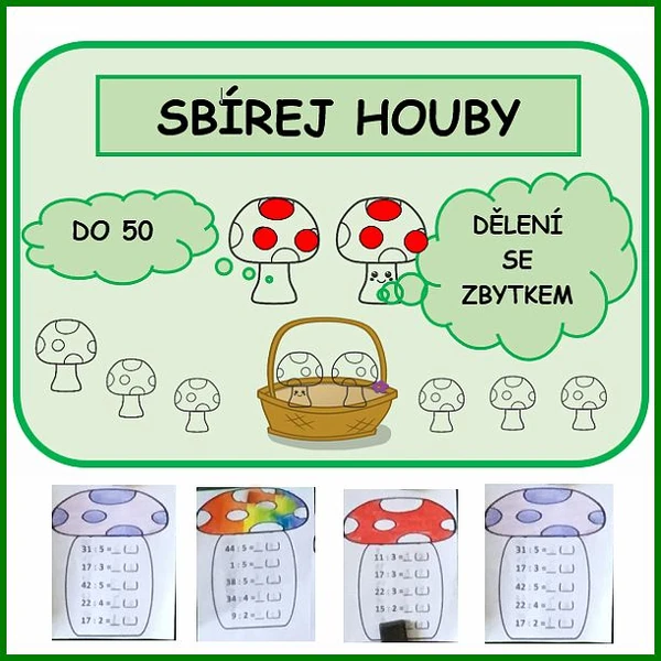 Sbírej houby - dělení se zbytkem do 50