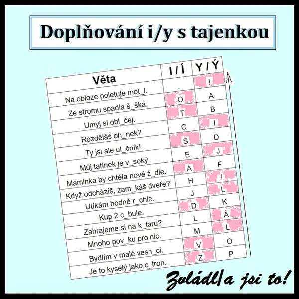 Doplňování i/y s tajenkou