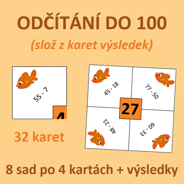 ODČÍTÁNÍ DO 100 (slož z karet výsledek)