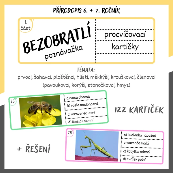 Přírodopis - 6. a 7. ročník - bezobratlí - poznávačka