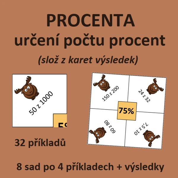 PROCENTA – určení počtu procent (slož z karet výsledek)