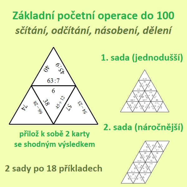 Trimino – základní početní operace do 100 (sčítání, odčítání, násobení, dělení)