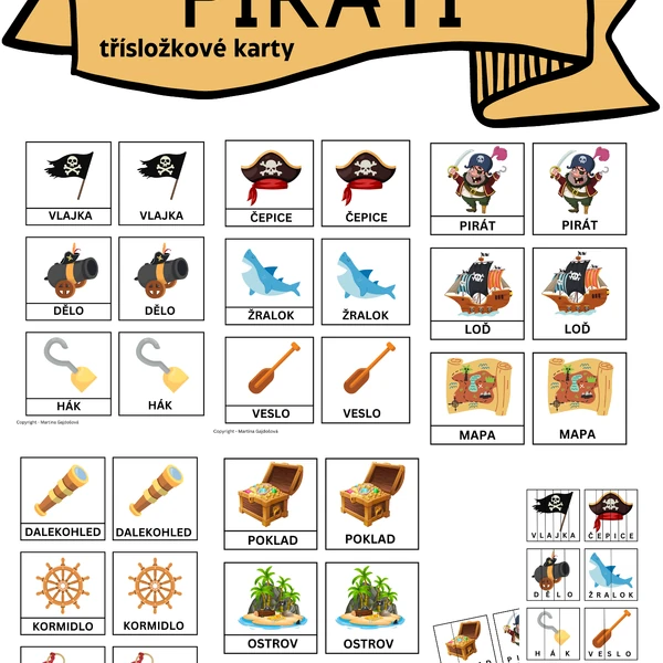 Třísložkové montessori karty PIRÁTI