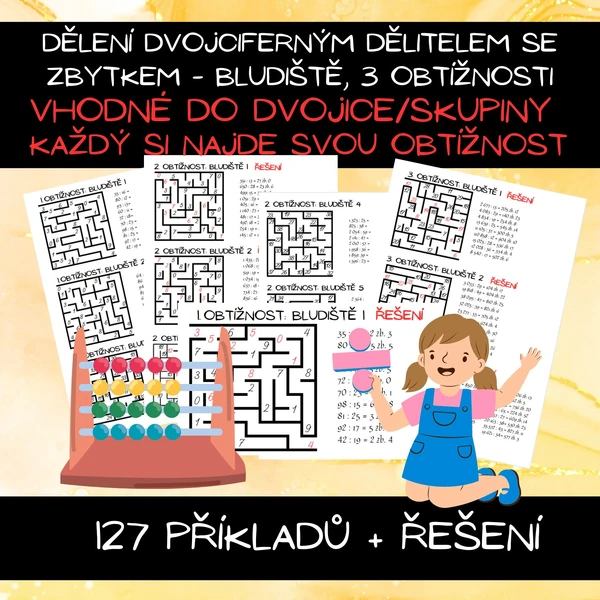 Dělení dvojciferným dělitelem se zbytkem - bludiště