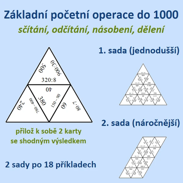 Trimino – základní početní operace do 1000 (sčítání, odčítání, násobení, dělení)