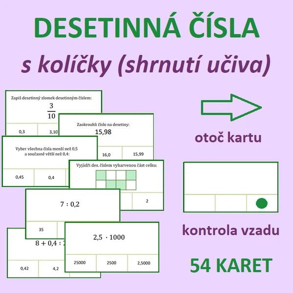 DESETINNÁ ČÍSLA s kolíčky (shrnutí učiva)