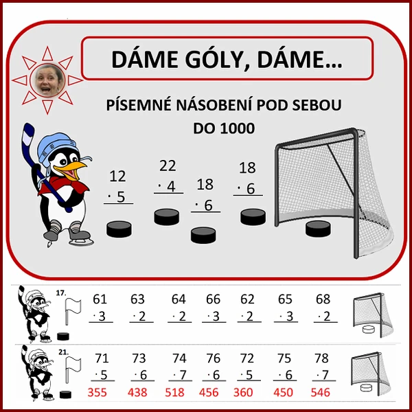 Dáme góly, dáme - násobení pod sebou do 1000