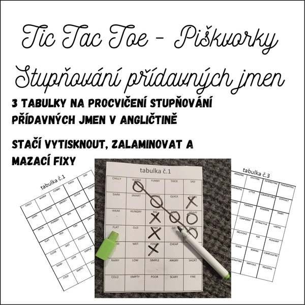 Stupňování přídavných jmén - Tic Tac Toe