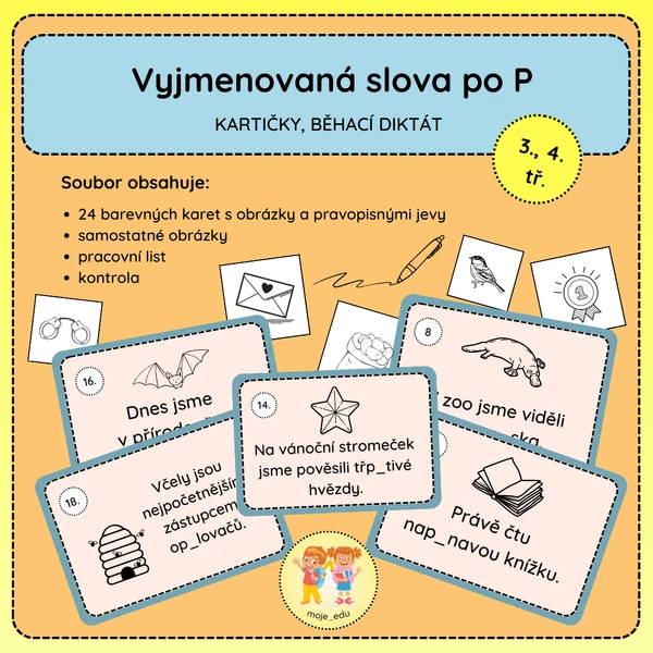 Vyjmenovaná slova po P - běhací diktát, kartičky