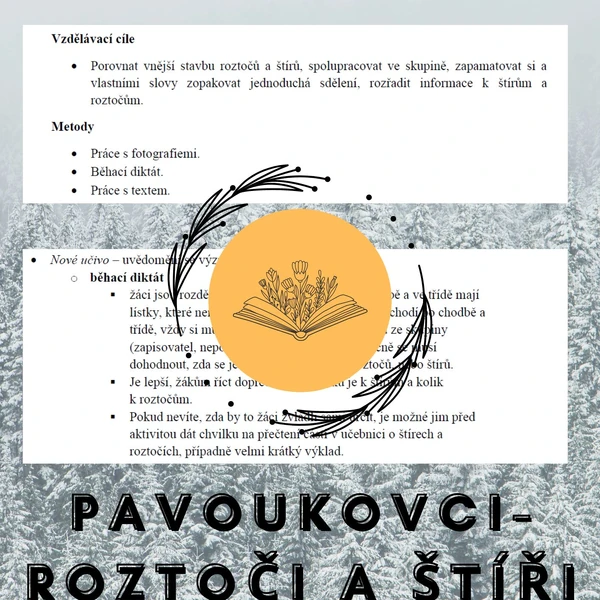 Plán vyučovací hodiny – PAVOUKOVCI – roztoči a štíři