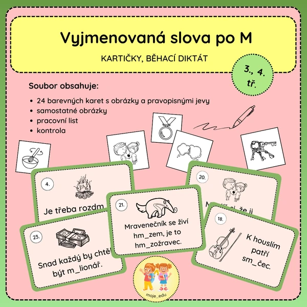 Vyjmenovaná slova po M - běhací diktát, kartičky