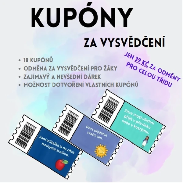 Kupóny - odměna pro žáky na konec roku