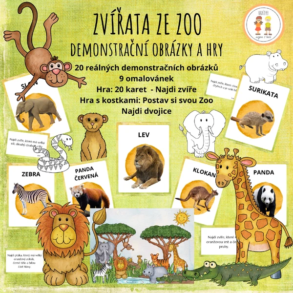 Zvířata ze Zoo - demonstrační obrázky a hry