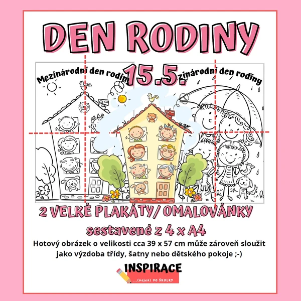 VELKÉ omalovánky/ plakáty DEN RODINY (4xA4)